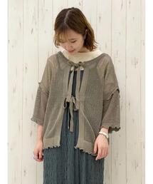 Samansa Mos2 | 麻タッチメッシュ編み前後着カーディガン(カーディガン/ボレロ)