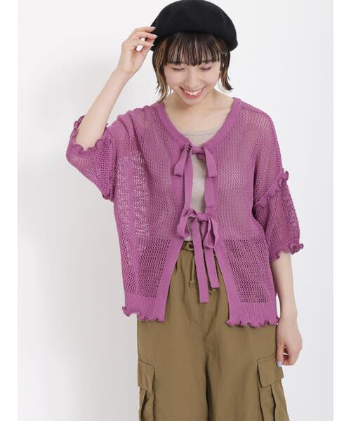 Samansa Mos2(サマンサ モスモス)の「麻タッチメッシュ編み前後着カーディガン(カーディガン/ボレロ・レディース・ブラック/パープル/グレー・F)」の8枚目の写真