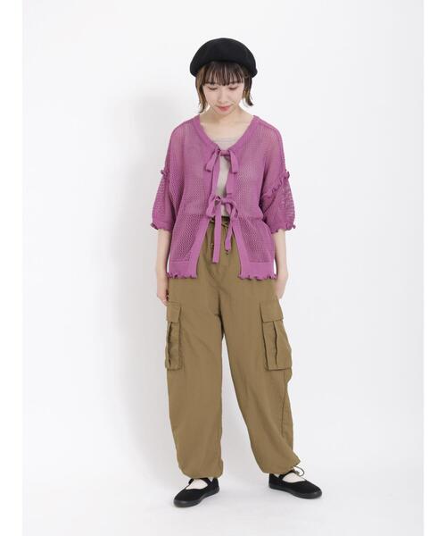 Samansa Mos2(サマンサ モスモス)の「麻タッチメッシュ編み前後着カーディガン(カーディガン/ボレロ・レディース・ブラック/パープル/グレー・F)」の16枚目の写真