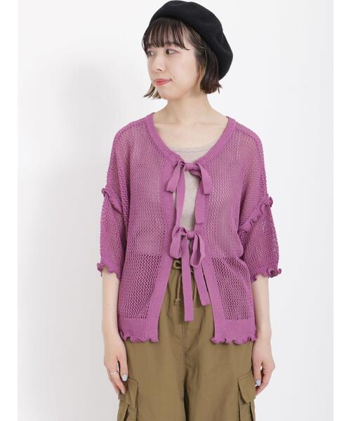Samansa Mos2(サマンサ モスモス)の「麻タッチメッシュ編み前後着カーディガン(カーディガン/ボレロ・レディース・ブラック/パープル/グレー・F)」の9枚目の写真