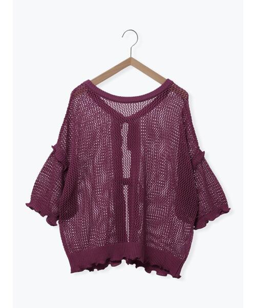 Samansa Mos2(サマンサ モスモス)の「麻タッチメッシュ編み前後着カーディガン(カーディガン/ボレロ・レディース・ブラック/パープル/グレー・F)」の7枚目の写真