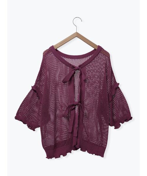 Samansa Mos2(サマンサ モスモス)の「麻タッチメッシュ編み前後着カーディガン(カーディガン/ボレロ・レディース・ブラック/パープル/グレー・F)」の18枚目の写真