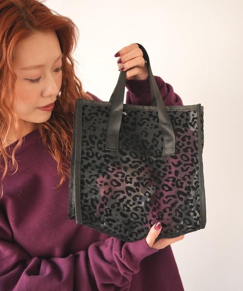 Jelly moo(ジェリームー)の「【 Jelly moo / ジェリームー 】 ハート & レオパード メッシュ スクエア ハンドバッグ / サブバッグ / エコバック(ハンドバッグ・レディース・ブラック/ブラック系その他/ブラック系その他2・FREE)」の3枚目の写真