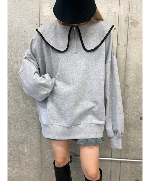 PHILLY（フィリー）の「【PHILLY】パイピングビッグカラーハーフジップスウェット（スウェット・レディース・グレー/ホワイト/ブラック・FREE）」の2枚目の写真