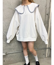 【PHILLY】パイピングビッグカラーハーフジップスウェット