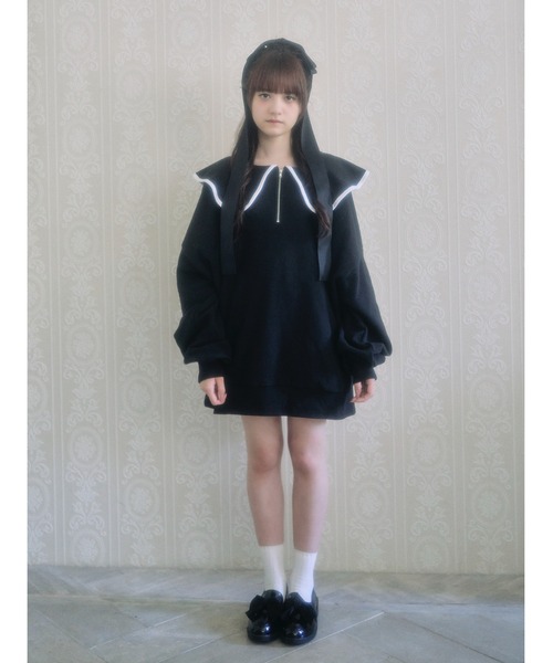 PHILLY（フィリー）の「【PHILLY】パイピングビッグカラーハーフジップスウェット（スウェット・レディース・グレー/ホワイト/ブラック・FREE）」の3枚目の写真