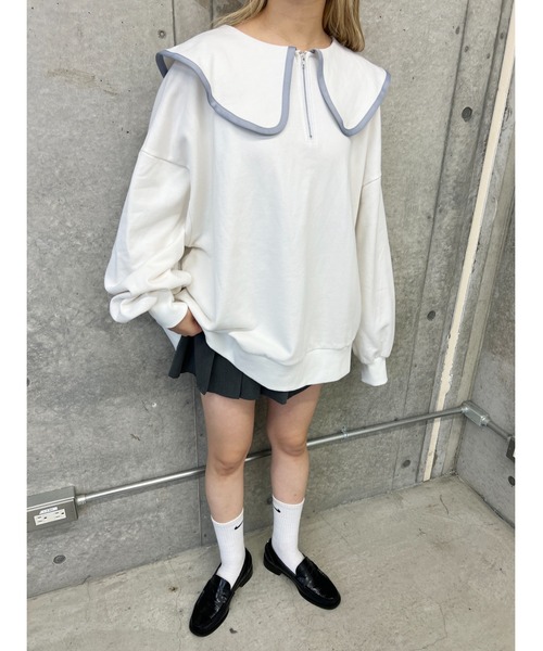 PHILLY（フィリー）の「【PHILLY】パイピングビッグカラーハーフジップスウェット（スウェット・レディース・グレー/ホワイト/ブラック・FREE）」の4枚目の写真