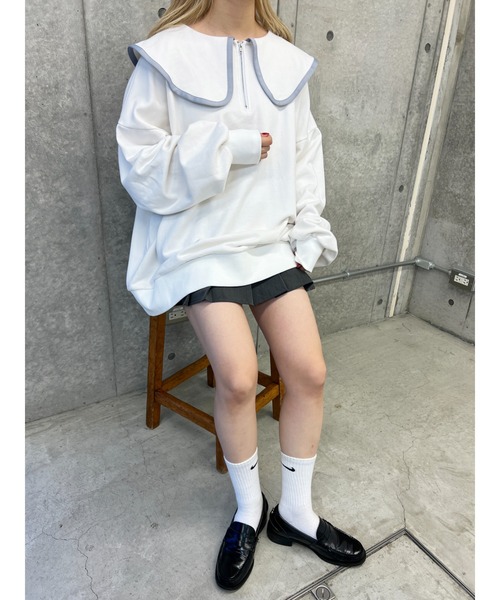 PHILLY（フィリー）の「【PHILLY】パイピングビッグカラーハーフジップスウェット（スウェット・レディース・グレー/ホワイト/ブラック・FREE）」の6枚目の写真