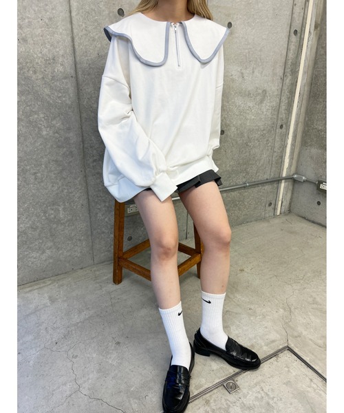 PHILLY（フィリー）の「【PHILLY】パイピングビッグカラーハーフジップスウェット（スウェット・レディース・グレー/ホワイト/ブラック・FREE）」の9枚目の写真