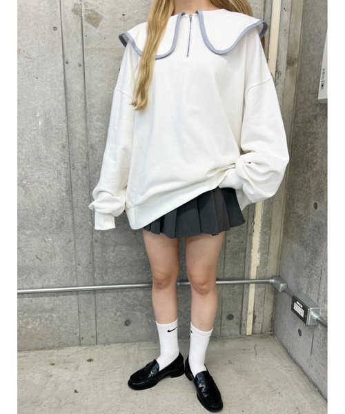 PHILLY（フィリー）の「【PHILLY】パイピングビッグカラーハーフジップスウェット（スウェット・レディース・グレー/ホワイト/ブラック・FREE）」の11枚目の写真