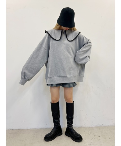 PHILLY（フィリー）の「【PHILLY】パイピングビッグカラーハーフジップスウェット（スウェット・レディース・グレー/ホワイト/ブラック・FREE）」の14枚目の写真