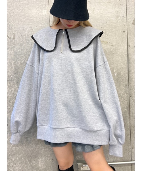 PHILLY（フィリー）の「【PHILLY】パイピングビッグカラーハーフジップスウェット（スウェット・レディース・グレー/ホワイト/ブラック・FREE）」の15枚目の写真