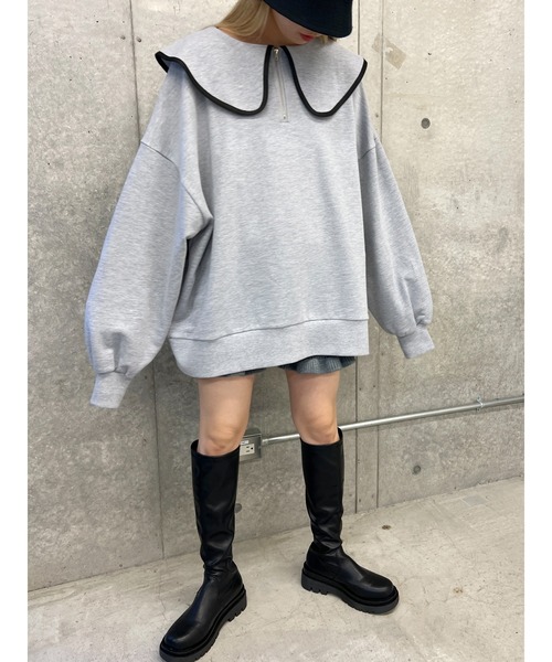 PHILLY（フィリー）の「【PHILLY】パイピングビッグカラーハーフジップスウェット（スウェット・レディース・グレー/ホワイト/ブラック・FREE）」の18枚目の写真