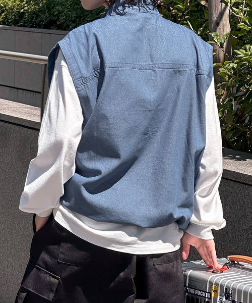 kutir（クティール）の「刺繍入りビックポケットデニムベスト（ベスト・メンズ・インディゴブルー/ブラック・MEDIUM/LARGE）」の15枚目の写真