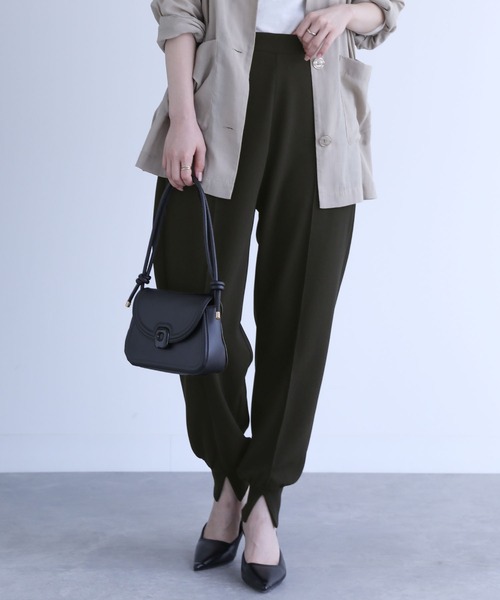 ブラック裾スリットカジュアルパンツ 裾ジップ スリット ストレッチ デニムパンツ BLACK | GALAABEND