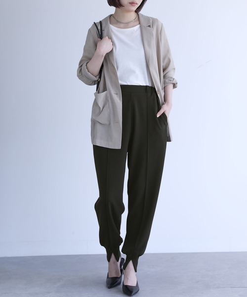 ブラック裾スリットカジュアルパンツ 裾ジップ スリット ストレッチ デニムパンツ BLACK | GALAABEND