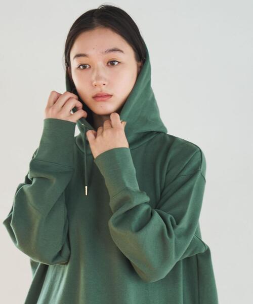 coen（コーエン）の「【WEB限定】着丈が選べる。CVC裏起毛フーディーパーカーマキシワンピース（ワンピース・レディース・ケリーグリーン/その他1/ブラック/オフホワイト・S/L/M）」の18枚目の写真