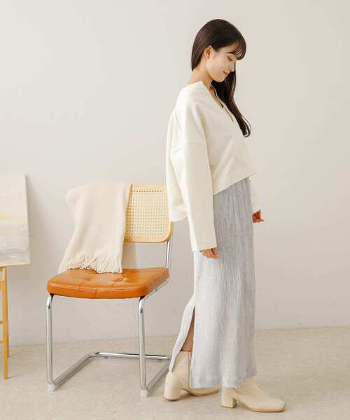 HEYUMM（ヘユム）の「ベロアナロースカート（スカート・レディース・チャコールグレー/ライトグレー/アイボリー・ONE）」の4枚目の写真