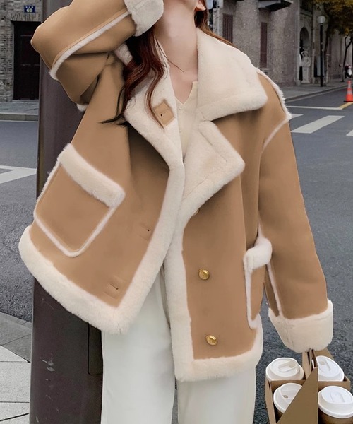 ポケット付きフェイクムートンコート（ムートンコート）｜Grandeir