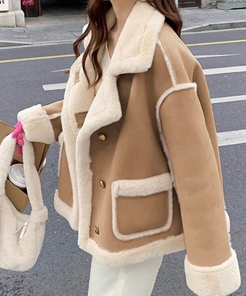 ポケット付きフェイクムートンコート（ムートンコート）｜Grandeir