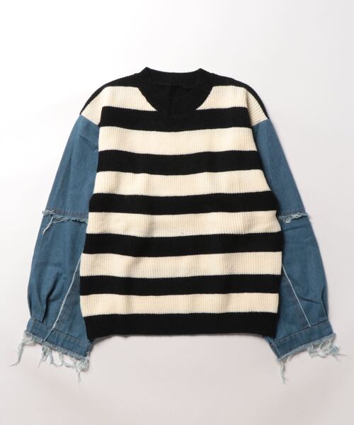 LATINA（ラティーナ）の「デニム 切替 ボーダー ニット セーター Uネック 長袖（ニット/セーター・レディース・アイボリー・FREE）」の3枚目の写真