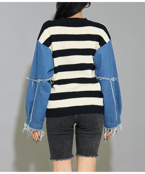 LATINA（ラティーナ）の「デニム 切替 ボーダー ニット セーター Uネック 長袖（ニット/セーター・レディース・アイボリー・FREE）」の7枚目の写真