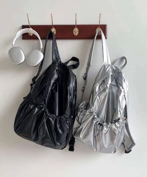 non-hedge（ノンヘッジ）の「ドローコードポケリュックサック（バックパック/リュック・レディース・ブラック/シルバー・FREE）」の3枚目の写真