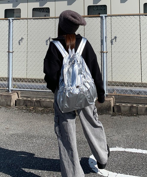 non-hedge（ノンヘッジ）の「ドローコードポケリュックサック（バックパック/リュック・レディース・ブラック/シルバー・FREE）」の5枚目の写真
