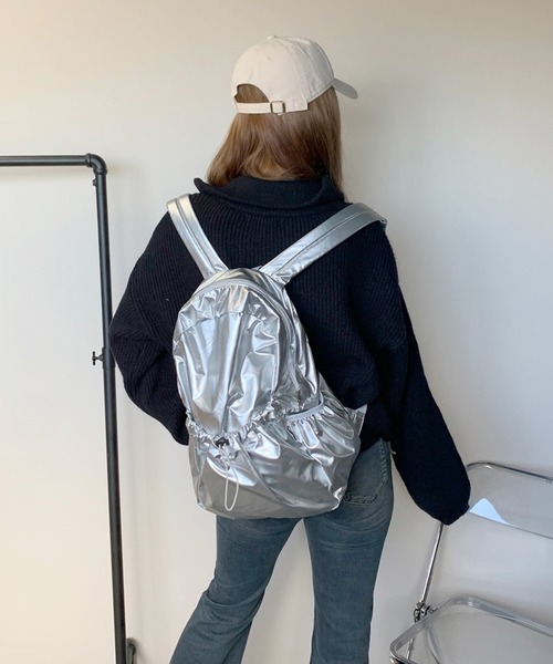 non-hedge（ノンヘッジ）の「ドローコードポケリュックサック（バックパック/リュック・レディース・ブラック/シルバー・FREE）」の6枚目の写真