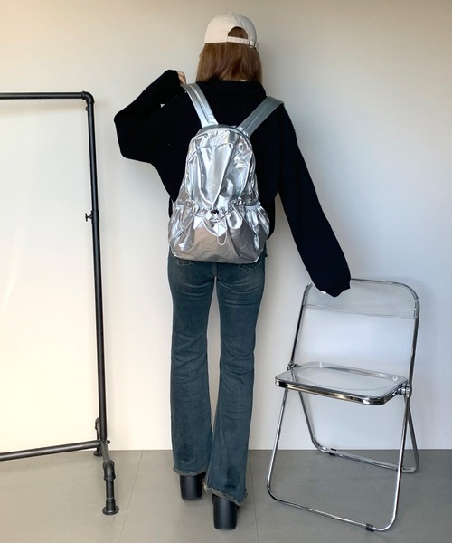 non-hedge（ノンヘッジ）の「ドローコードポケリュックサック（バックパック/リュック・レディース・ブラック/シルバー・FREE）」の7枚目の写真