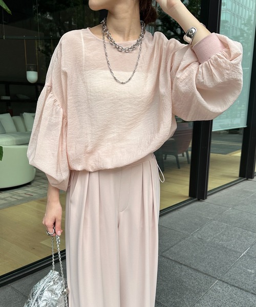 DouDou（ドゥドゥ）の「【新色追加】ドロストシアーブラウス（シャツ/ブラウス・レディース・ピンク/オフホワイト/チャコールグレー/ネイビー/オレンジ・FREE）」の10枚目の写真