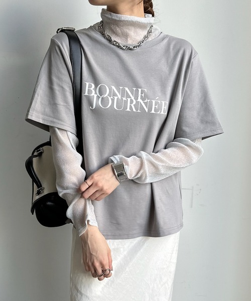 DouDou(ドゥドゥ)の「【WEB限定】ラメチュールレイヤードロゴTEE(Tシャツ/カットソー・レディース・オフホワイト/ブラック/グレー・FREE)」の2枚目の写真