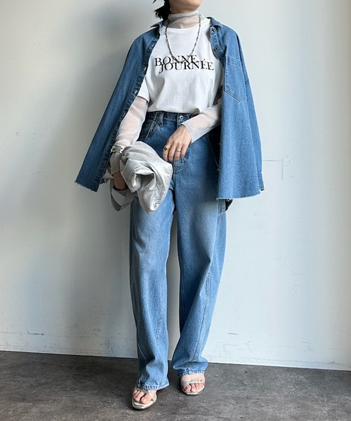 DouDou(ドゥドゥ)の「【WEB限定】ラメチュールレイヤードロゴTEE(Tシャツ/カットソー・レディース・オフホワイト/ブラック/グレー・FREE)」の5枚目の写真
