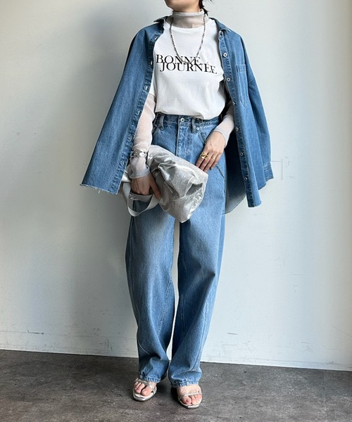 DouDou(ドゥドゥ)の「【WEB限定】ラメチュールレイヤードロゴTEE(Tシャツ/カットソー・レディース・オフホワイト/ブラック/グレー・FREE)」の6枚目の写真