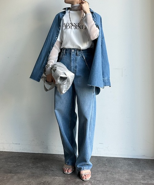 DouDou(ドゥドゥ)の「【WEB限定】ラメチュールレイヤードロゴTEE(Tシャツ/カットソー・レディース・オフホワイト/ブラック/グレー・FREE)」の7枚目の写真
