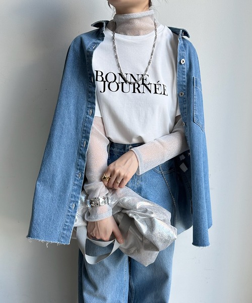 DouDou(ドゥドゥ)の「【WEB限定】ラメチュールレイヤードロゴTEE(Tシャツ/カットソー・レディース・オフホワイト/ブラック/グレー・FREE)」の8枚目の写真
