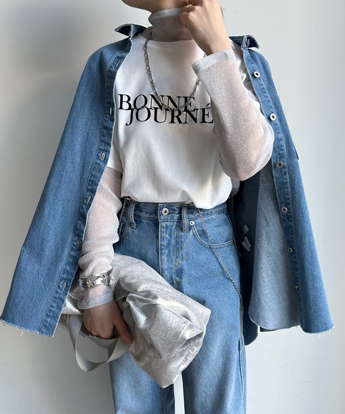 DouDou(ドゥドゥ)の「【WEB限定】ラメチュールレイヤードロゴTEE(Tシャツ/カットソー・レディース・オフホワイト/ブラック/グレー・FREE)」の9枚目の写真