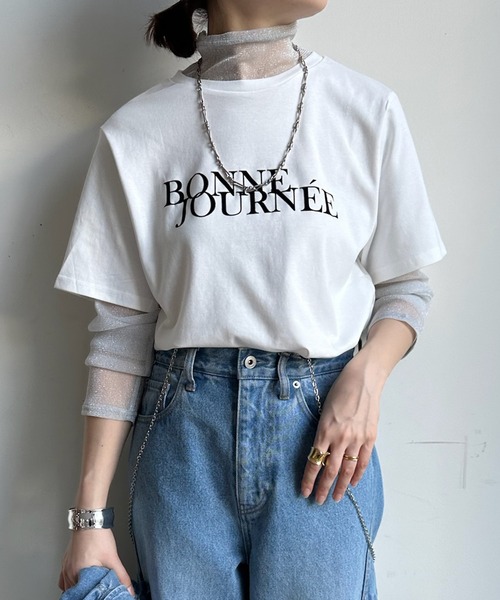 DouDou(ドゥドゥ)の「【WEB限定】ラメチュールレイヤードロゴTEE(Tシャツ/カットソー・レディース・オフホワイト/ブラック/グレー・FREE)」の10枚目の写真