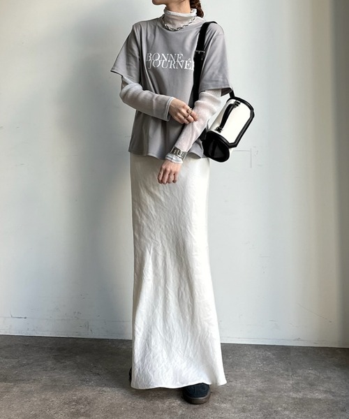 DouDou(ドゥドゥ)の「【WEB限定】ラメチュールレイヤードロゴTEE(Tシャツ/カットソー・レディース・オフホワイト/ブラック/グレー・FREE)」の15枚目の写真