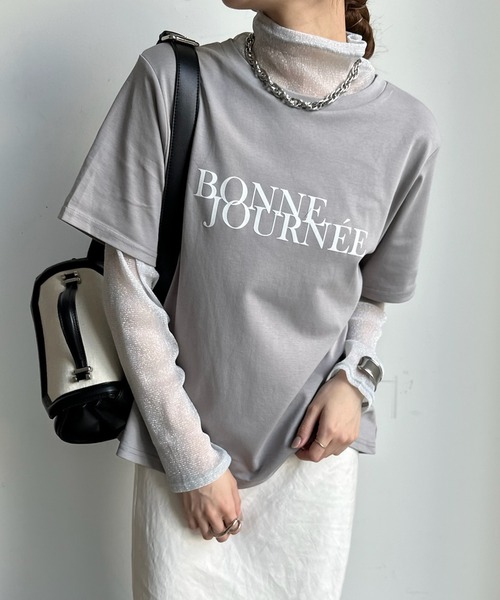 DouDou(ドゥドゥ)の「【WEB限定】ラメチュールレイヤードロゴTEE(Tシャツ/カットソー・レディース・オフホワイト/ブラック/グレー・FREE)」の18枚目の写真