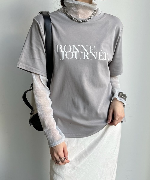 DouDou(ドゥドゥ)の「【WEB限定】ラメチュールレイヤードロゴTEE(Tシャツ/カットソー・レディース・オフホワイト/ブラック/グレー・FREE)」の19枚目の写真