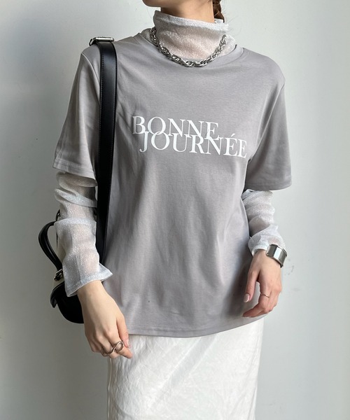 DouDou(ドゥドゥ)の「【WEB限定】ラメチュールレイヤードロゴTEE(Tシャツ/カットソー・レディース・オフホワイト/ブラック/グレー・FREE)」の20枚目の写真