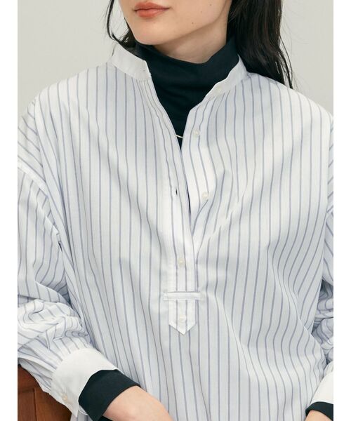 AMERICAN HOLIC(アメリカンホリック)の「イージーケアバンドカラーシャツチュニック(チュニック・レディース・ピンク/オフホワイト/ストライプ/グリーン系その他3/マルチ/サックスブルー・M/L)」の14枚目の写真