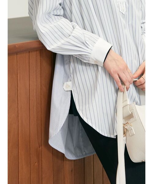 AMERICAN HOLIC(アメリカンホリック)の「イージーケアバンドカラーシャツチュニック(チュニック・レディース・ピンク/オフホワイト/ストライプ/グリーン系その他3/マルチ/サックスブルー・M/L)」の15枚目の写真