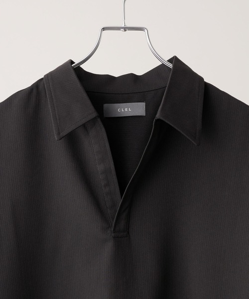 CLEL】Herringbone TR Short Sleeve Side Lace Skipper Shirt