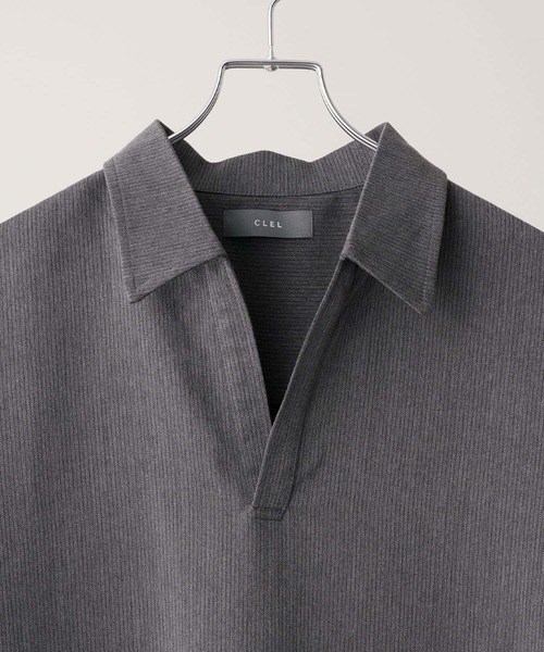 CLEL】Herringbone TR Short Sleeve Side Lace Skipper Shirt