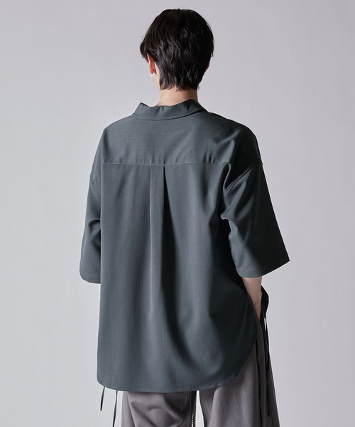 CLEL】Herringbone TR Short Sleeve Side Lace Skipper Shirt