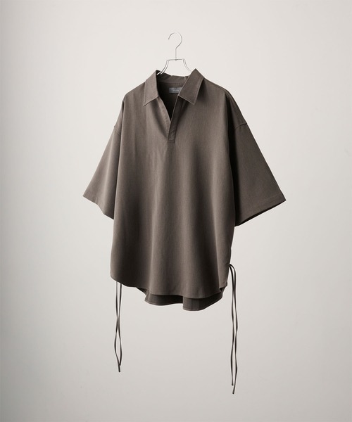 CLEL（クレイル）の「【CLEL】Herringbone TR Short Sleeve Side Lace Skipper Shirt /ヘリンボーンTR半袖サイドレーススキッパーシャツ（シャツ/ブラウス・メンズ・チャコールグレー/グレー/ブルー系/ブラウン/ブラック・L/M/S/XS）」の13枚目の写真