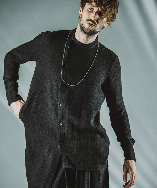 NO ID.(ノーアイディ)の「【NO ID.】Asymmetry Band Collar Shirt / アシンメトリー バンド カラー シャツ(シャツ/ブラウス・メンズ・ブラック/グレー・ONE SIZE)」の2枚目の写真