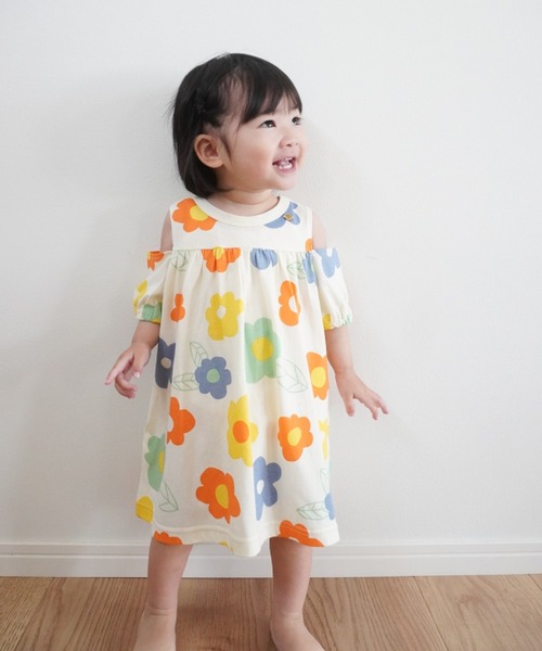 MAKE YOUR DAY（メイクユアデイ）の「総柄カットソーワンピース■80～120cm（ワンピース・キッズ・レッド/オレンジ・110/100/90/120/80）」の3枚目の写真